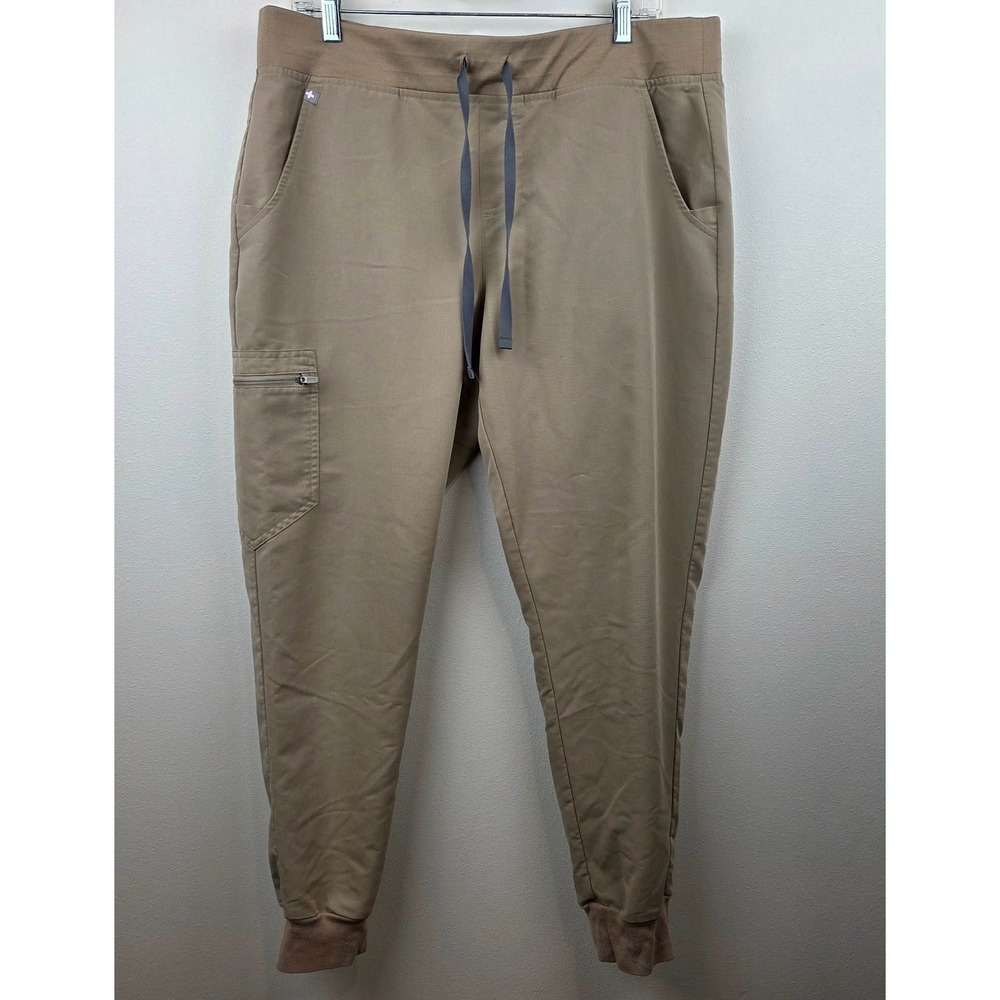 Figs Zamora Jogger Scrub Pants Womens Large Latte Tan Technical PO# 3079
